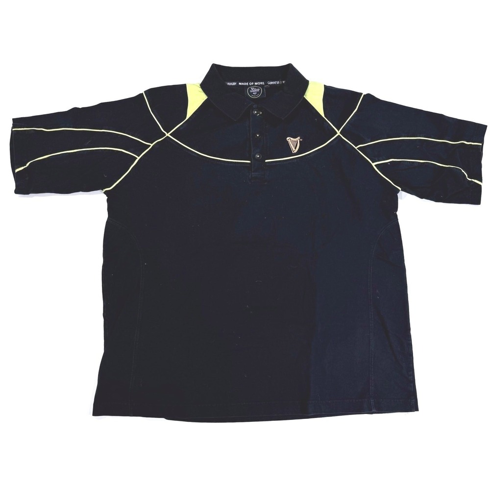 Guinness Rugby Polo Shirt Mens XXL Black Yellow Embroidered Harp‎ Short Sleeve